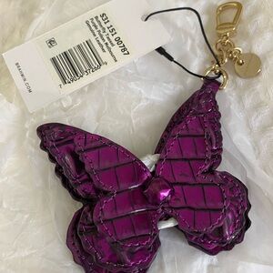 NWT Brahmin Butterfly Bag Charm Purple Potion Key Fob Flower Clip Leather Croc